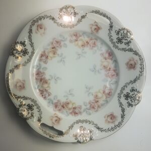 Bavaria Serving Plate Unisex 10.5in White Pink Floral Gilded Porcelain